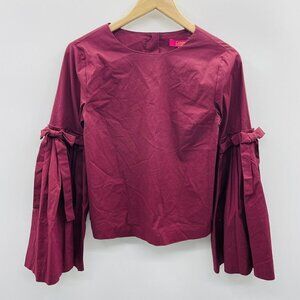 Catherine Malandrino Womens XS Long Sleeve Pleated Flare Blouse Grape Wine 769